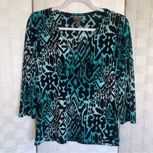 Additions By Chico’s Watercolor Animal Print 3/4 Sleeve Top Women’s Size Small